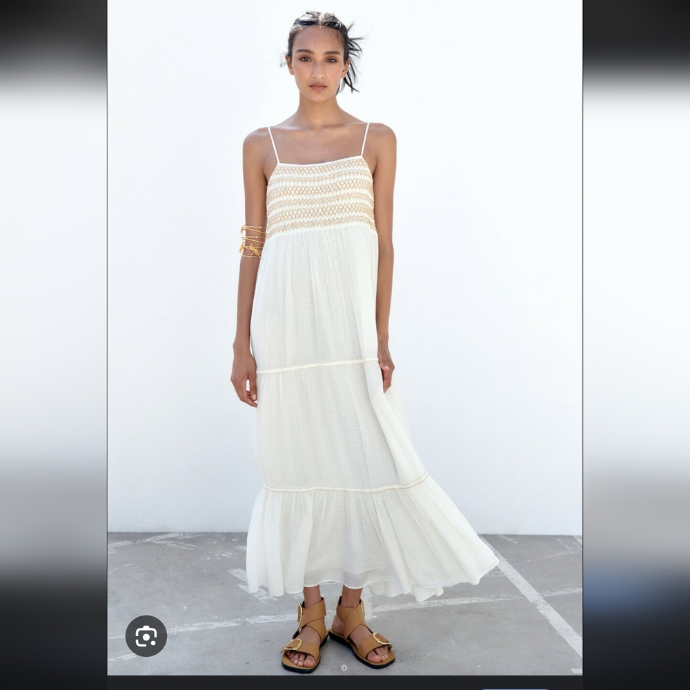 Zara Cream Maxi Dress with Intricate Crochet 100% cotton